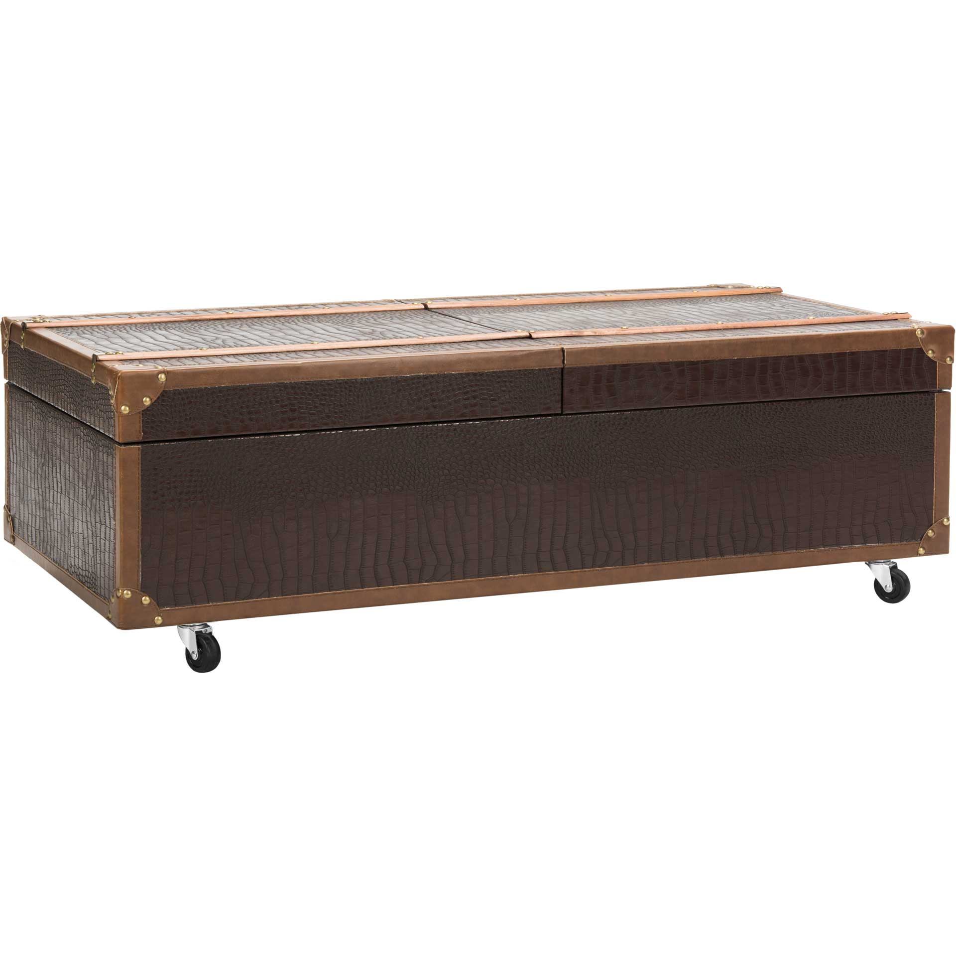 Zoey Coffee Table Storage Trunk With Wine Rack Brown - Image 5