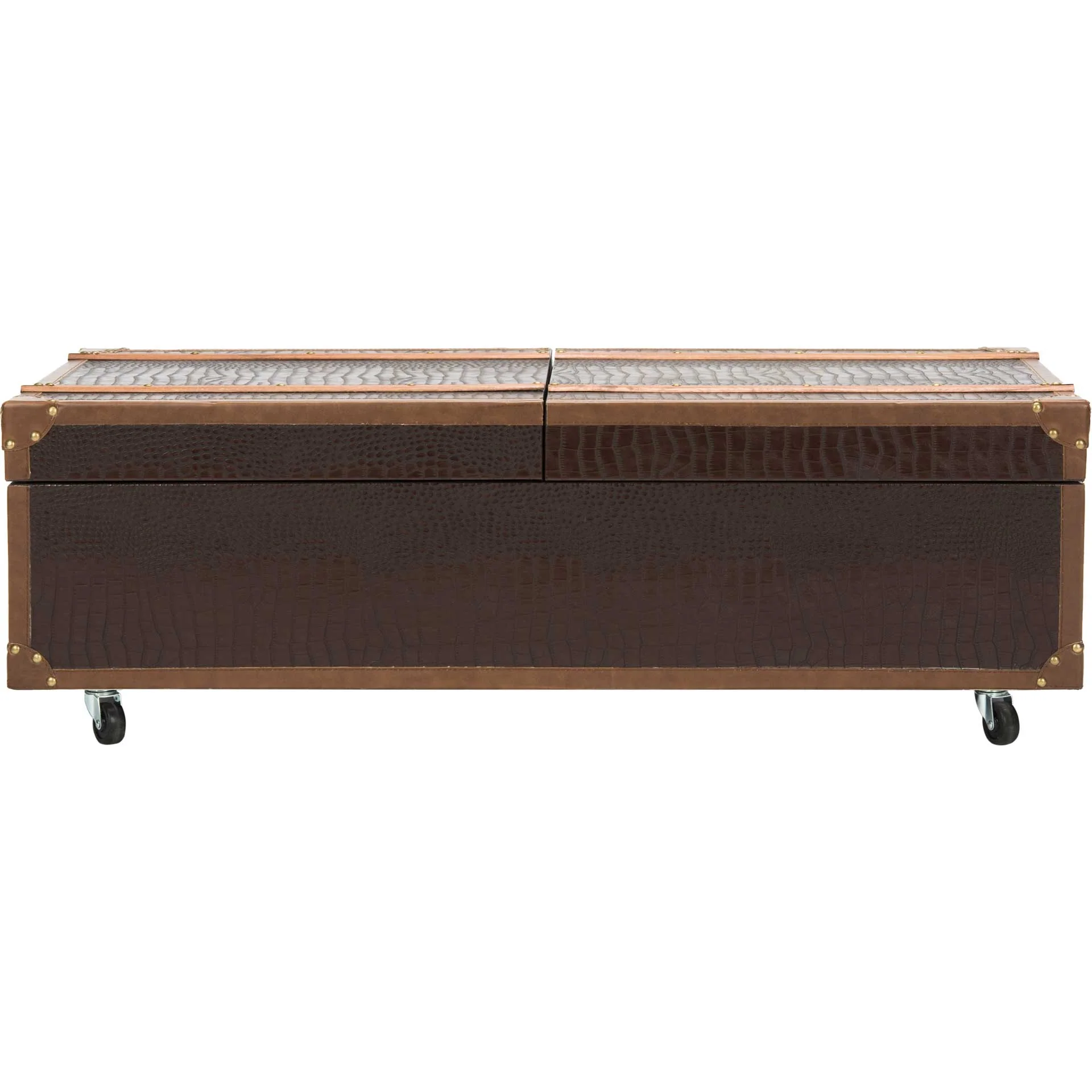 Zoey Coffee Table Storage Trunk With Wine Rack Brown - Image 6