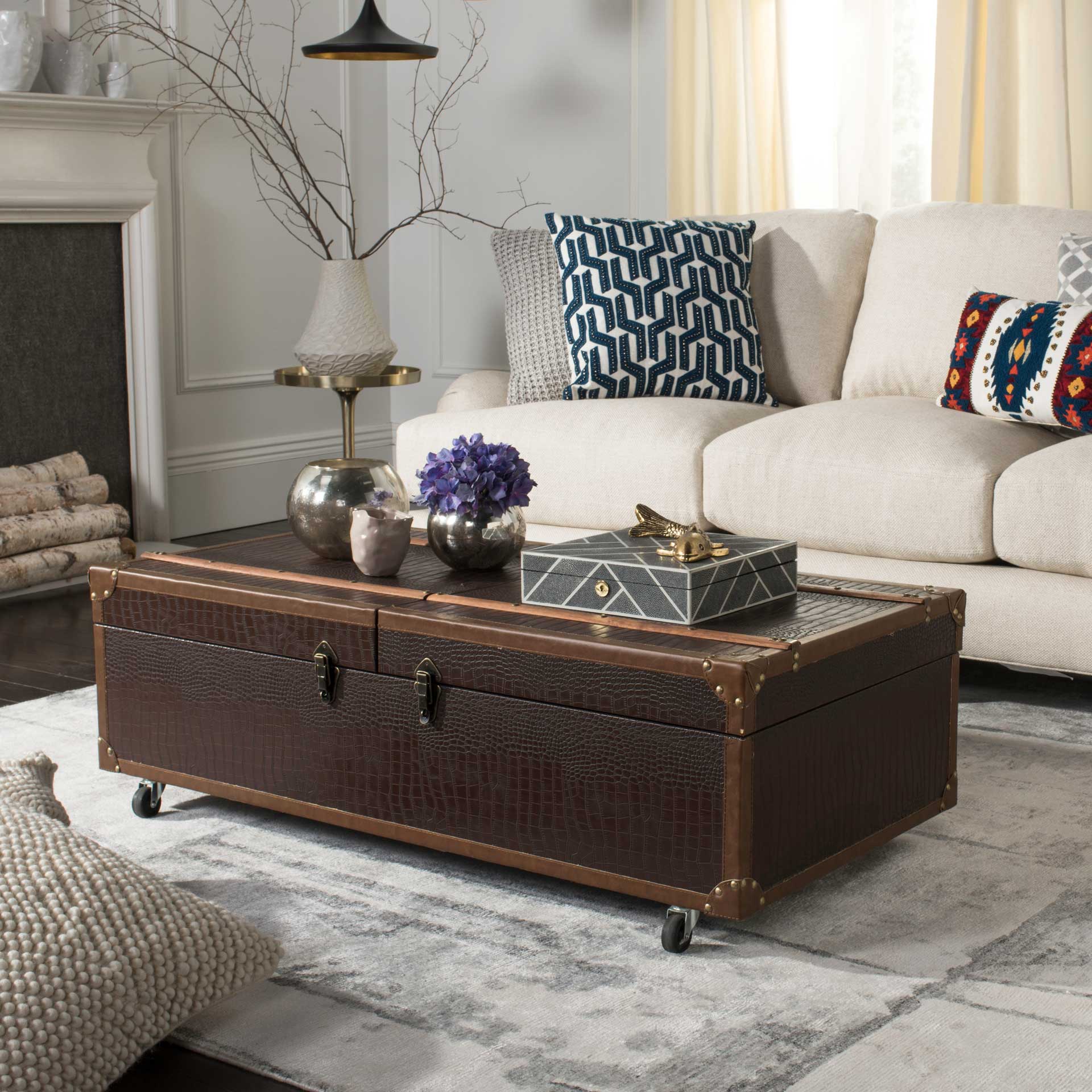 Zoey Coffee Table Storage Trunk With Wine Rack Brown - Image 8