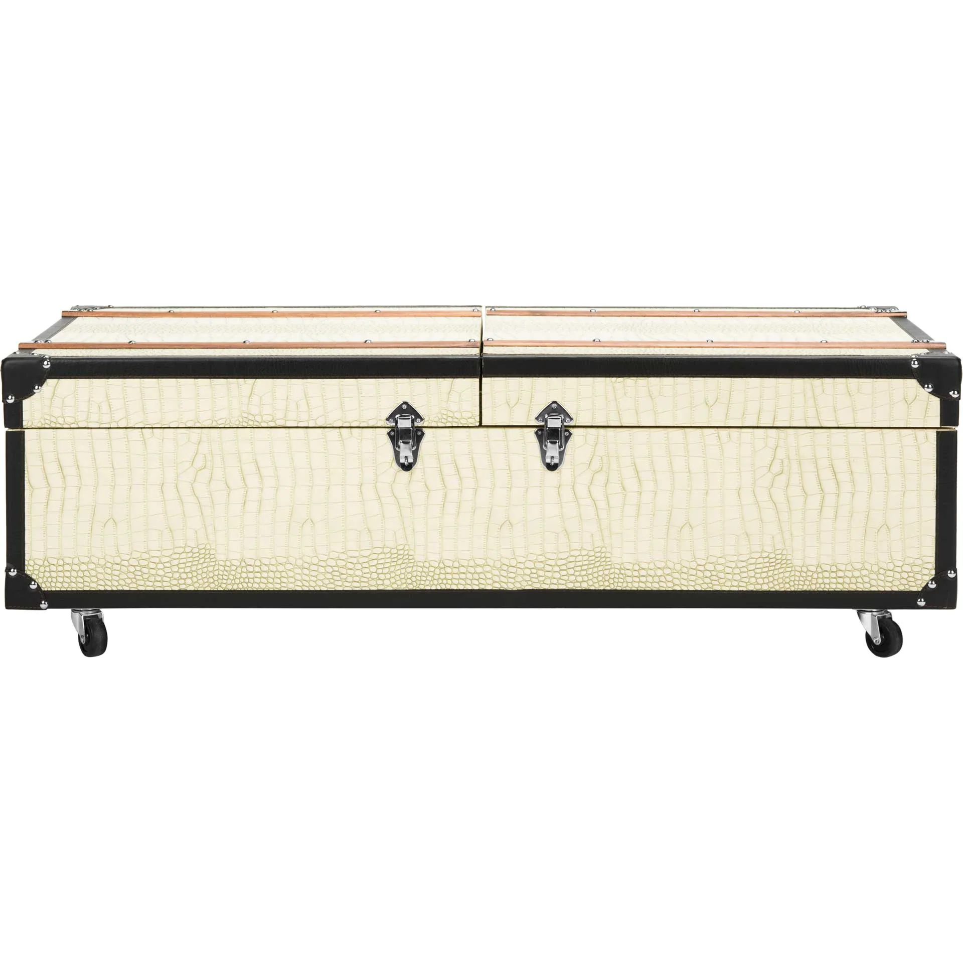 Zoey Coffee Table Storage Trunk With Wine Rack Cream - Image 2