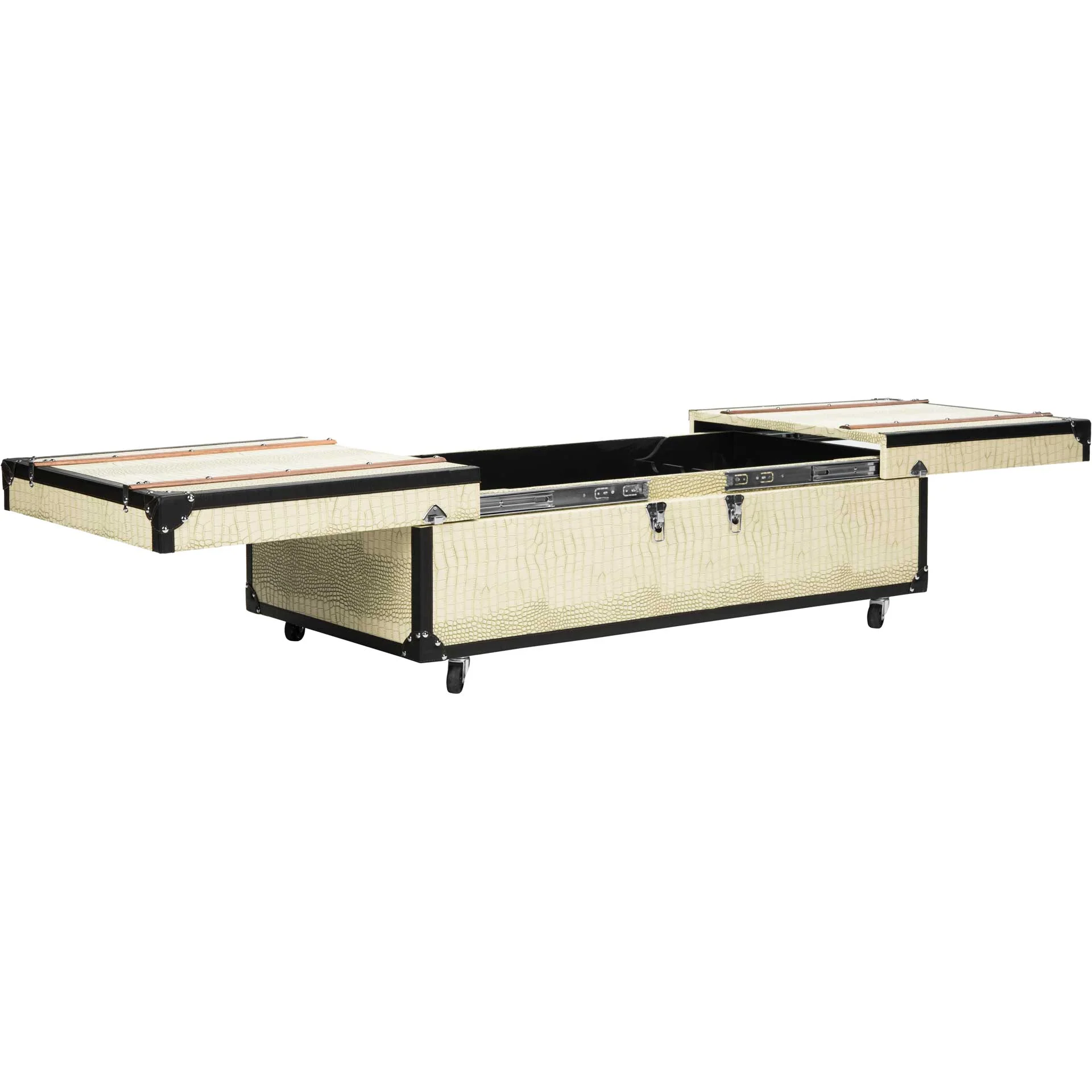 Zoey Coffee Table Storage Trunk With Wine Rack Cream - Image 3