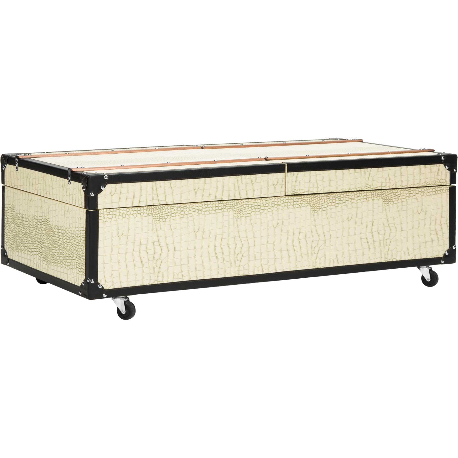 Zoey Coffee Table Storage Trunk With Wine Rack Cream - Image 5