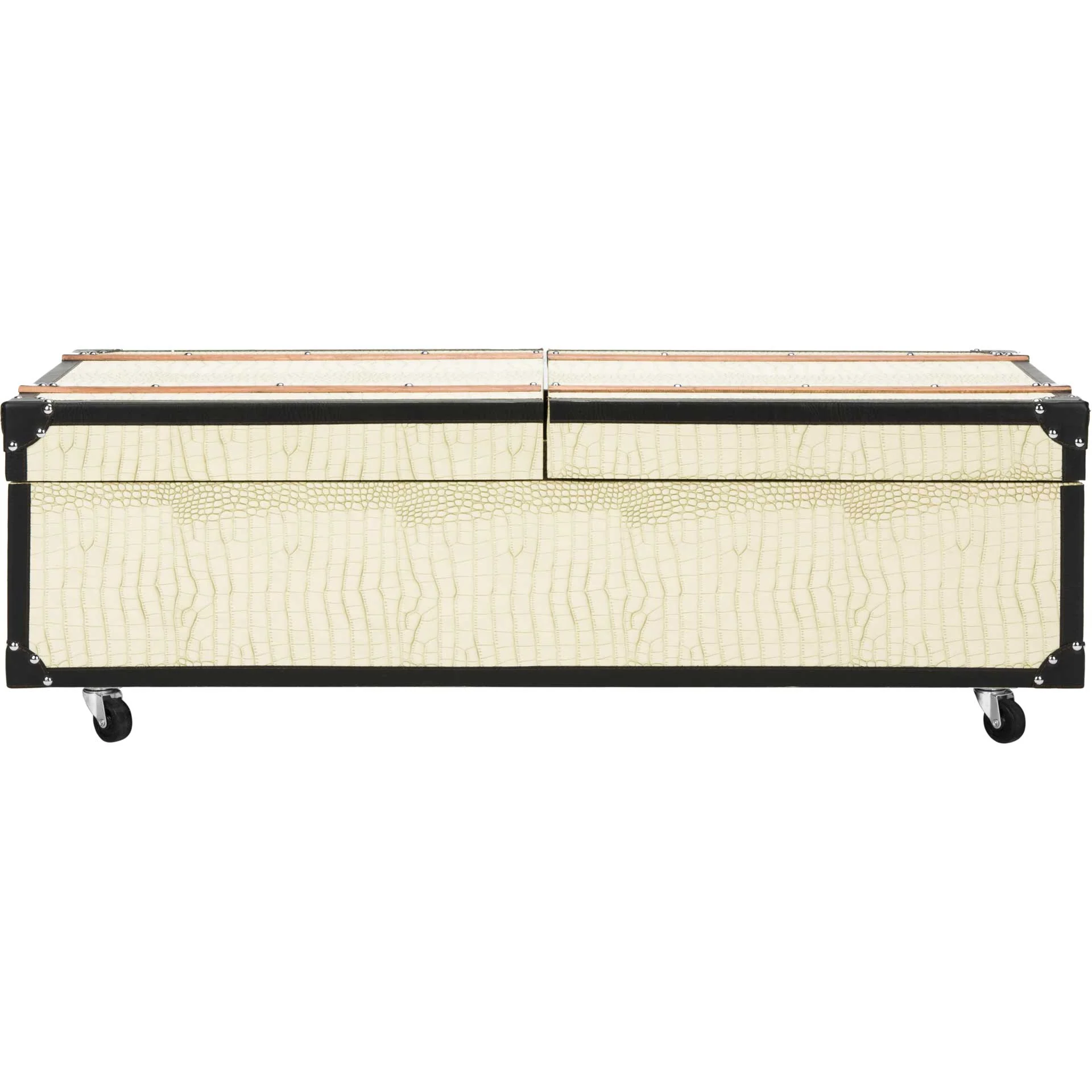 Zoey Coffee Table Storage Trunk With Wine Rack Cream - Image 6