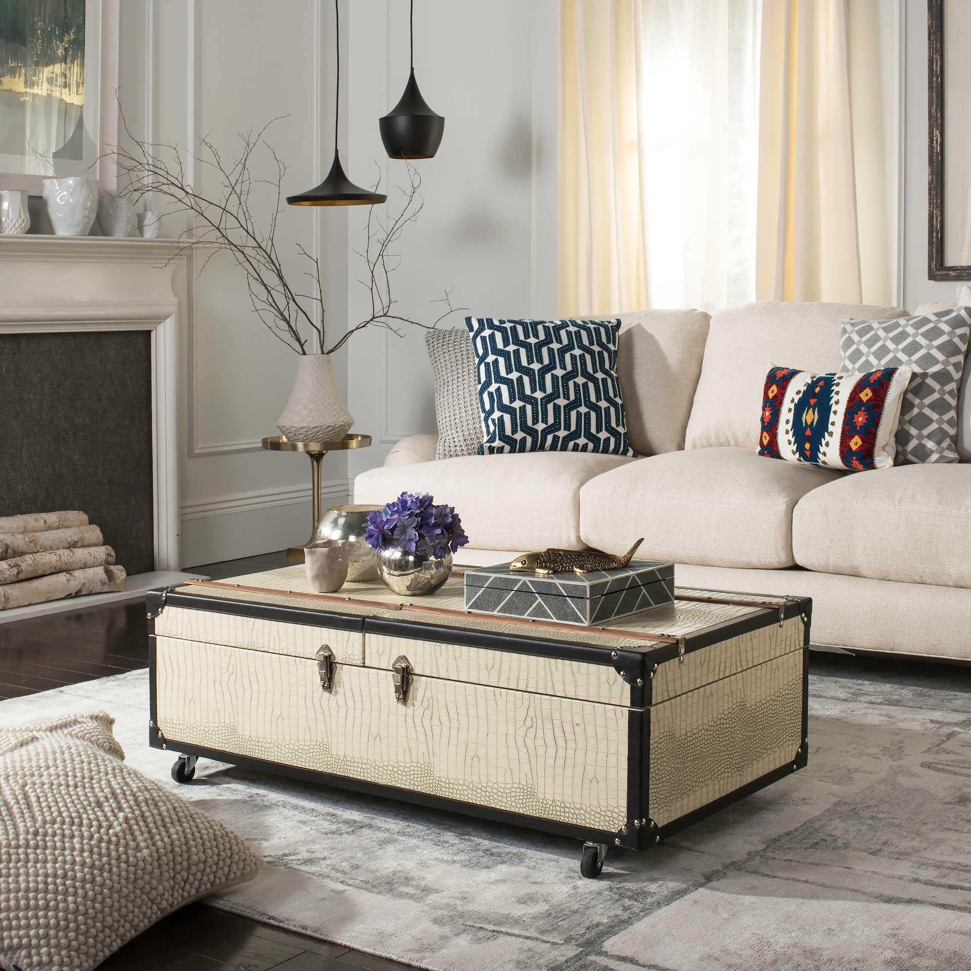 Zoey Coffee Table Storage Trunk With Wine Rack Cream - Image 8