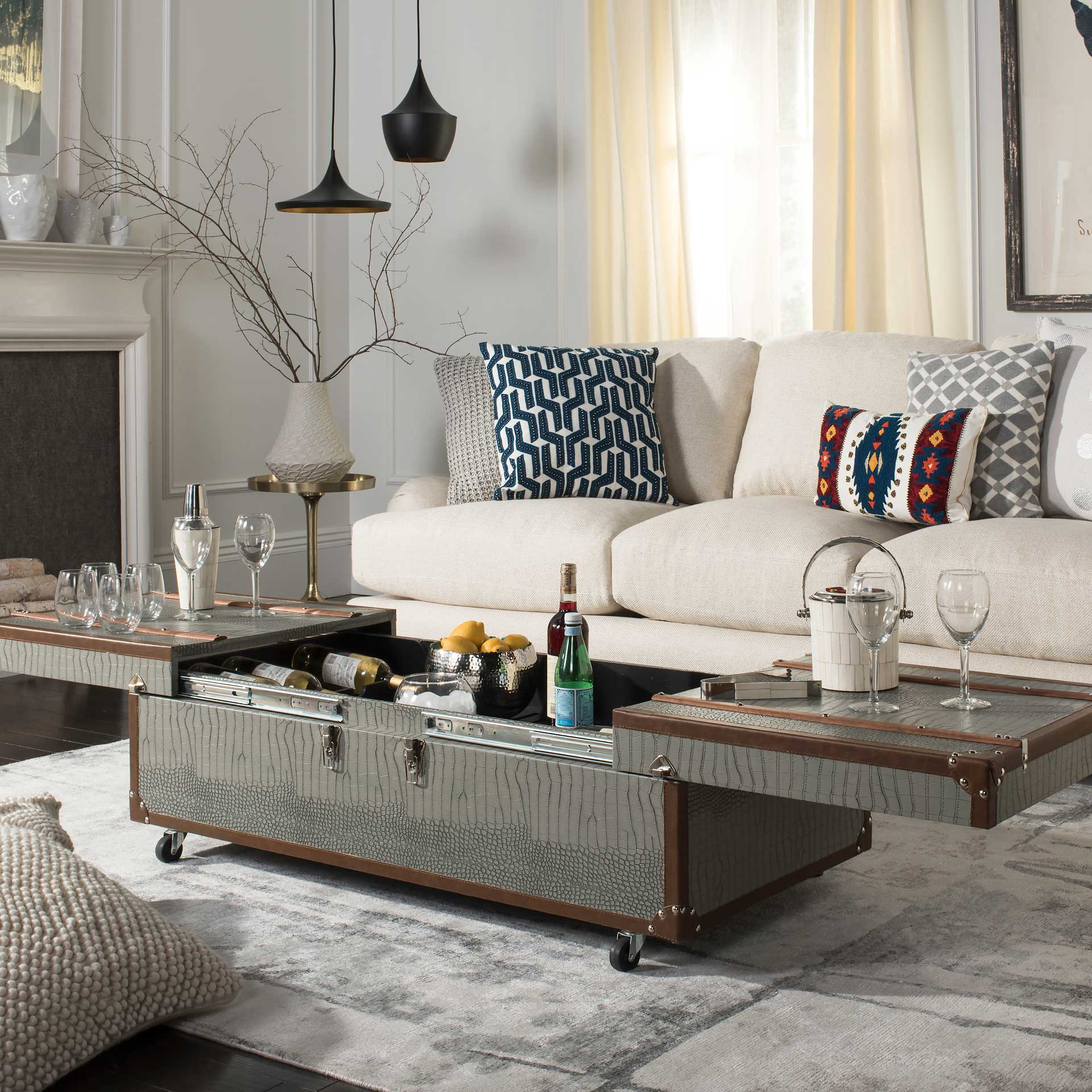 Zoey Coffee Table Storage Trunk With Wine Rack Gray - Image 10