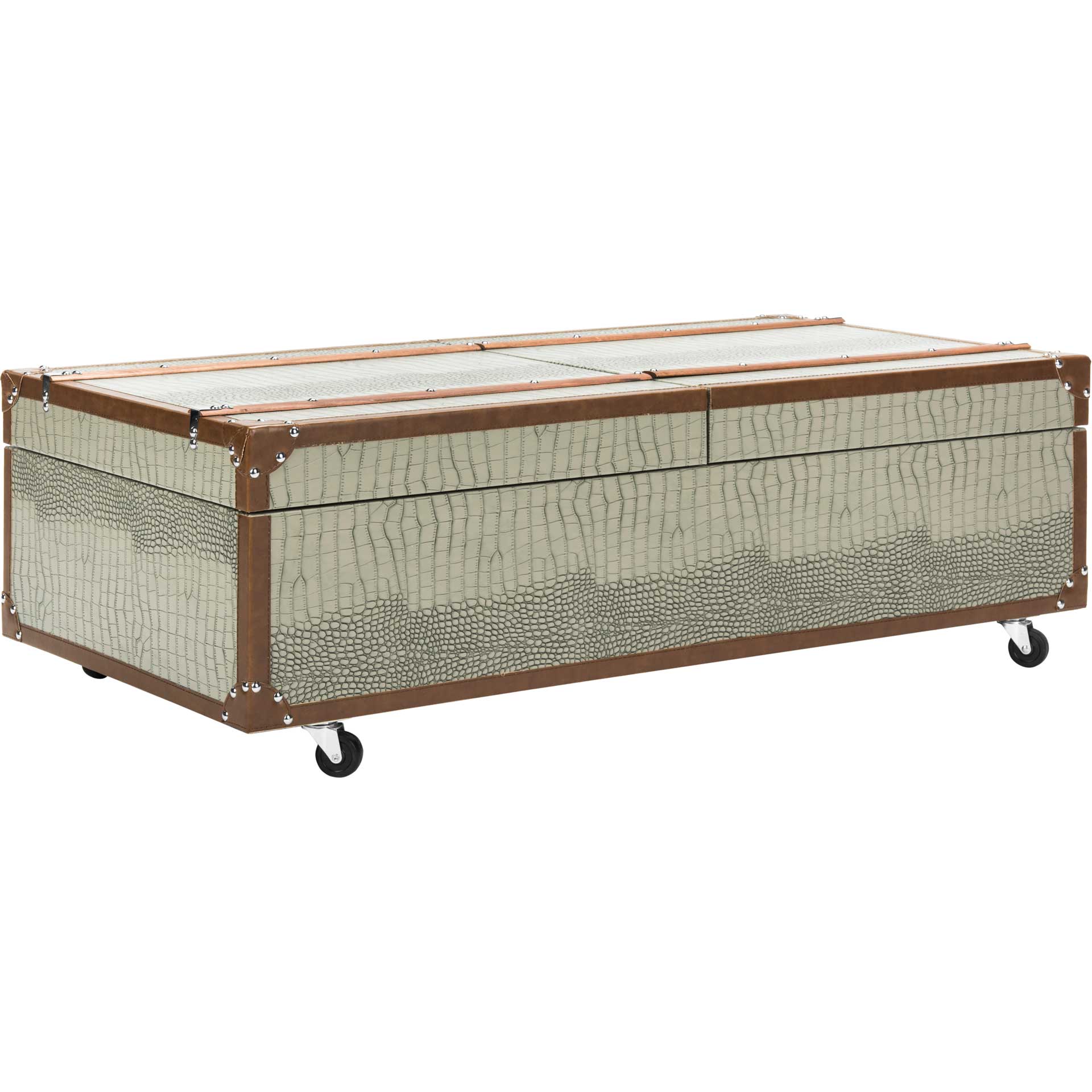 Zoey Coffee Table Storage Trunk With Wine Rack Gray - Image 6