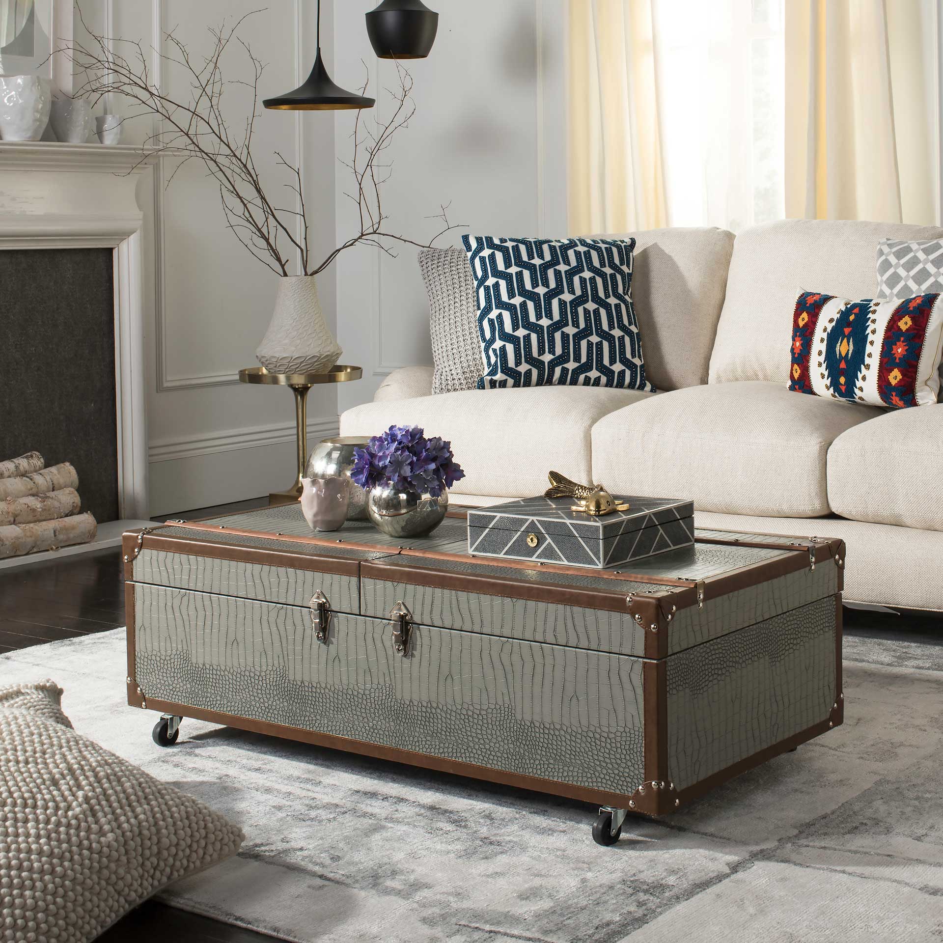 Zoey Coffee Table Storage Trunk With Wine Rack Gray - Image 9