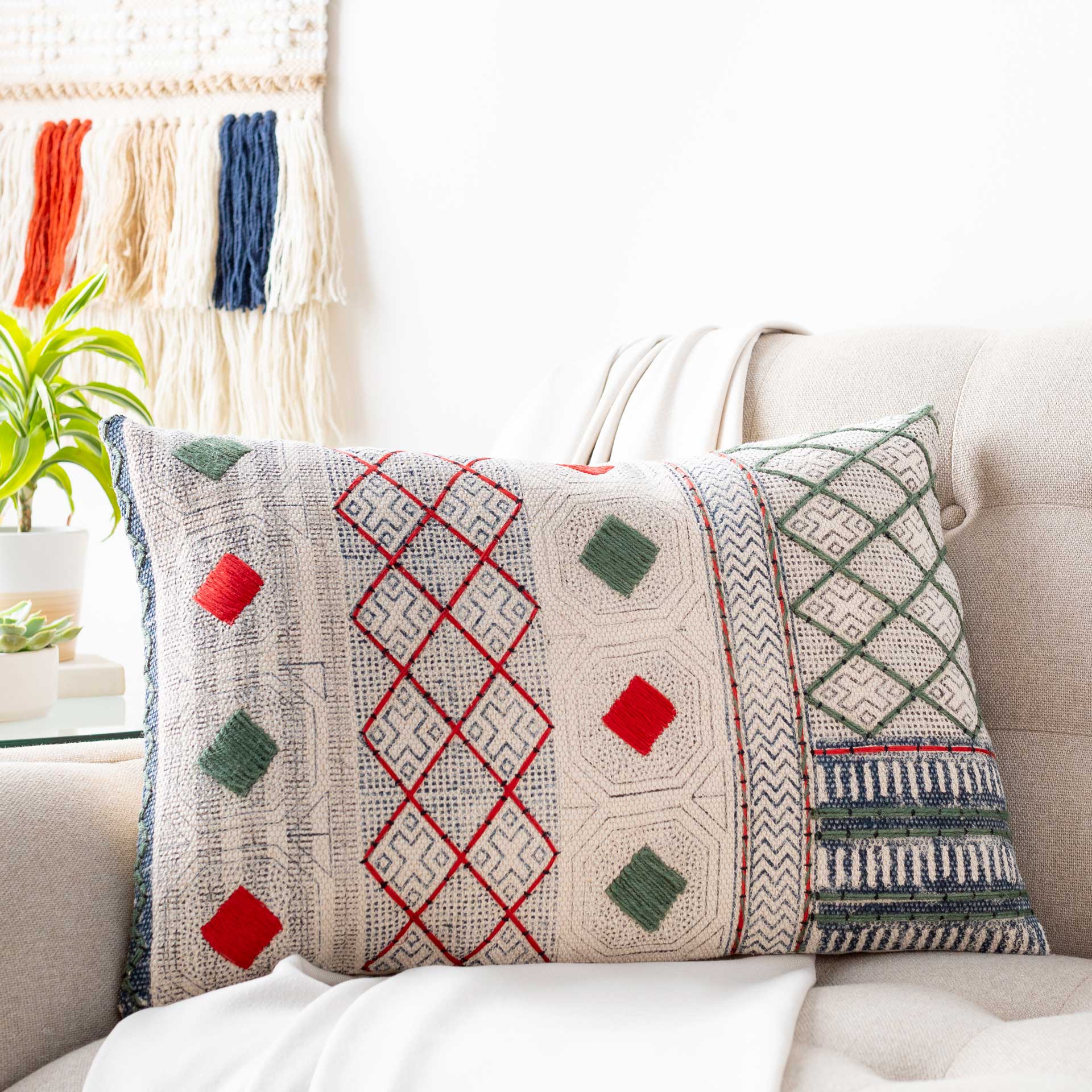 Zoey Lumbar Pillow Cream/Ivory/Denim - Image 3