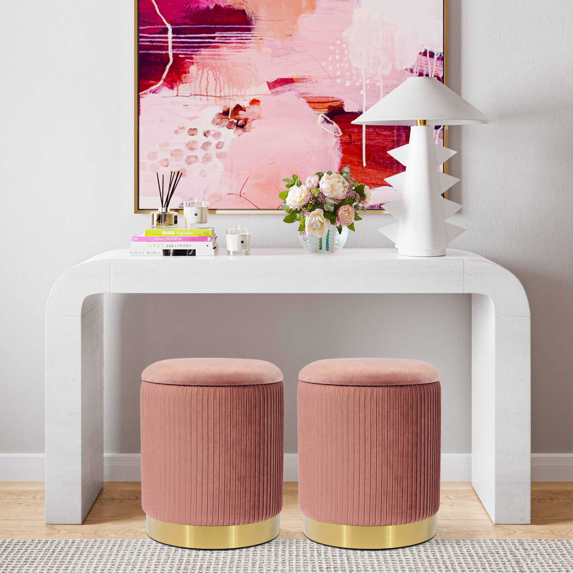 Zorn Velvet Storage Ottoman Blush - Image 8