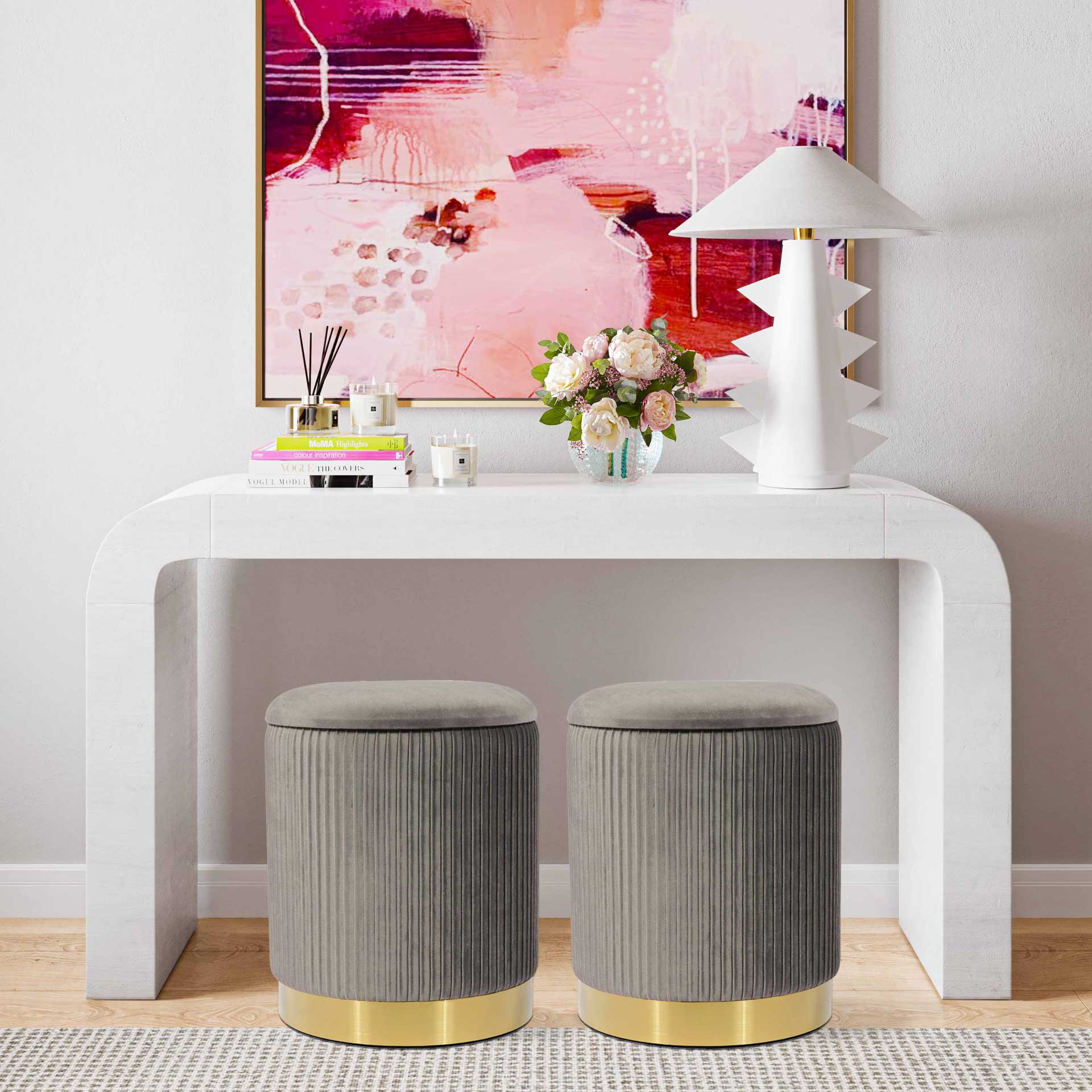 Zorn Velvet Storage Ottoman Gray - Image 8