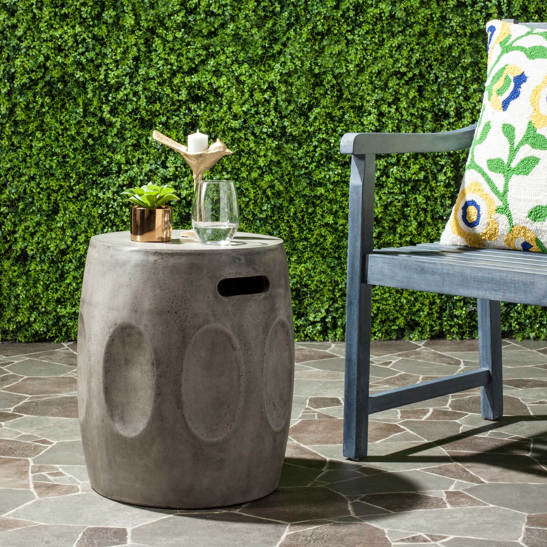 Zubair Modern Concrete Round Accent Table Dark Gray - Image 3