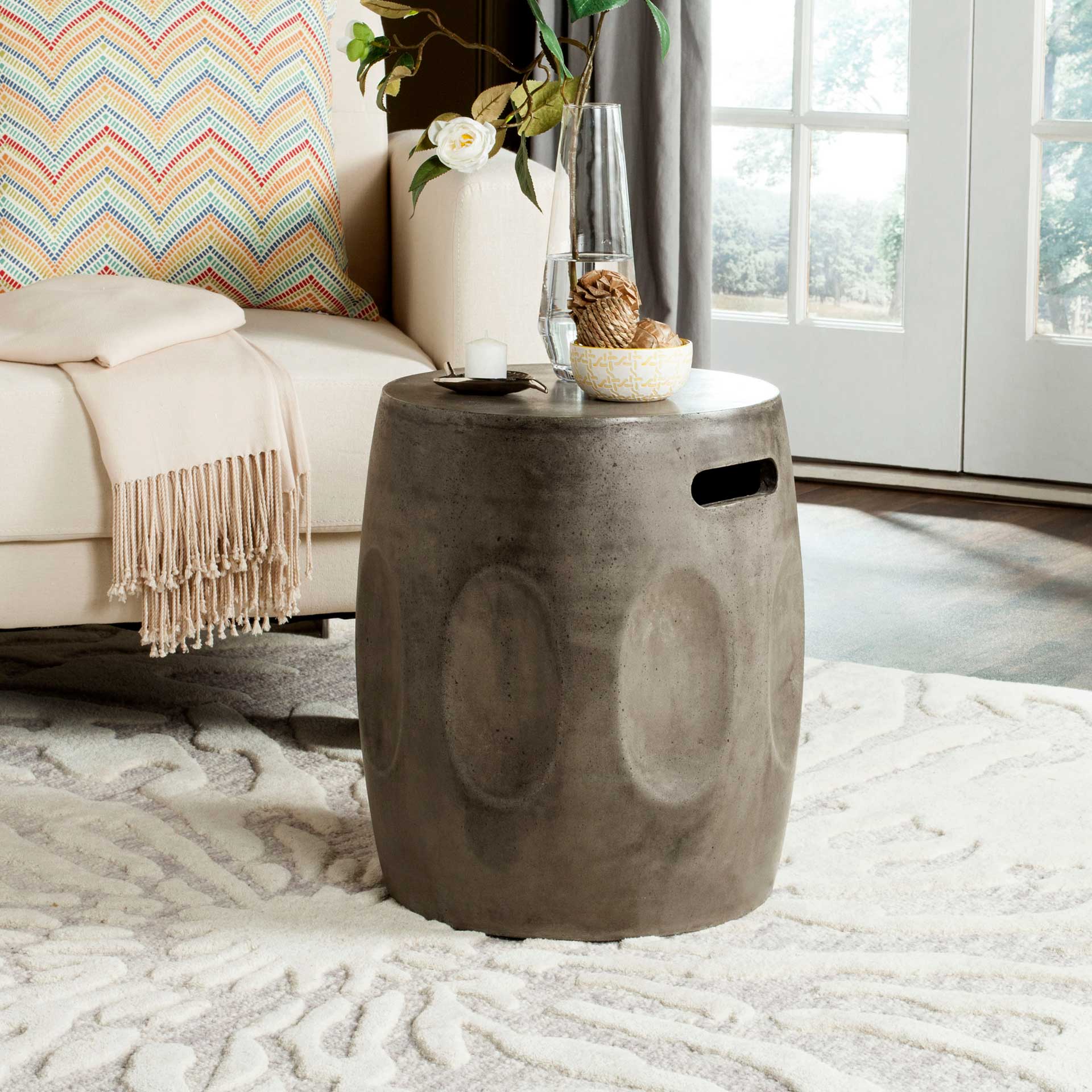 Zubair Modern Concrete Round Accent Table Dark Gray - Image 4