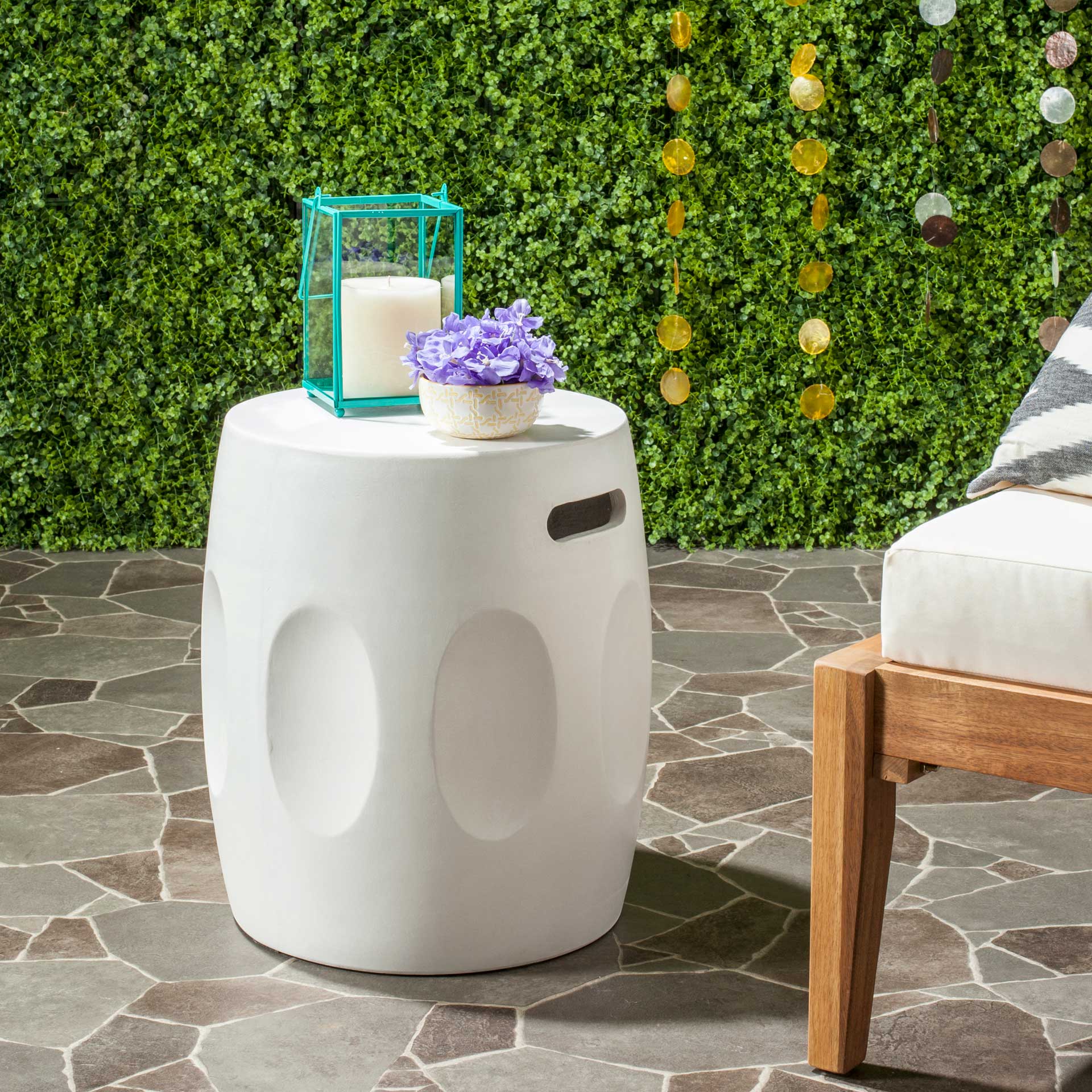 Zubair Modern Concrete Round Accent Table Ivory - Image 3