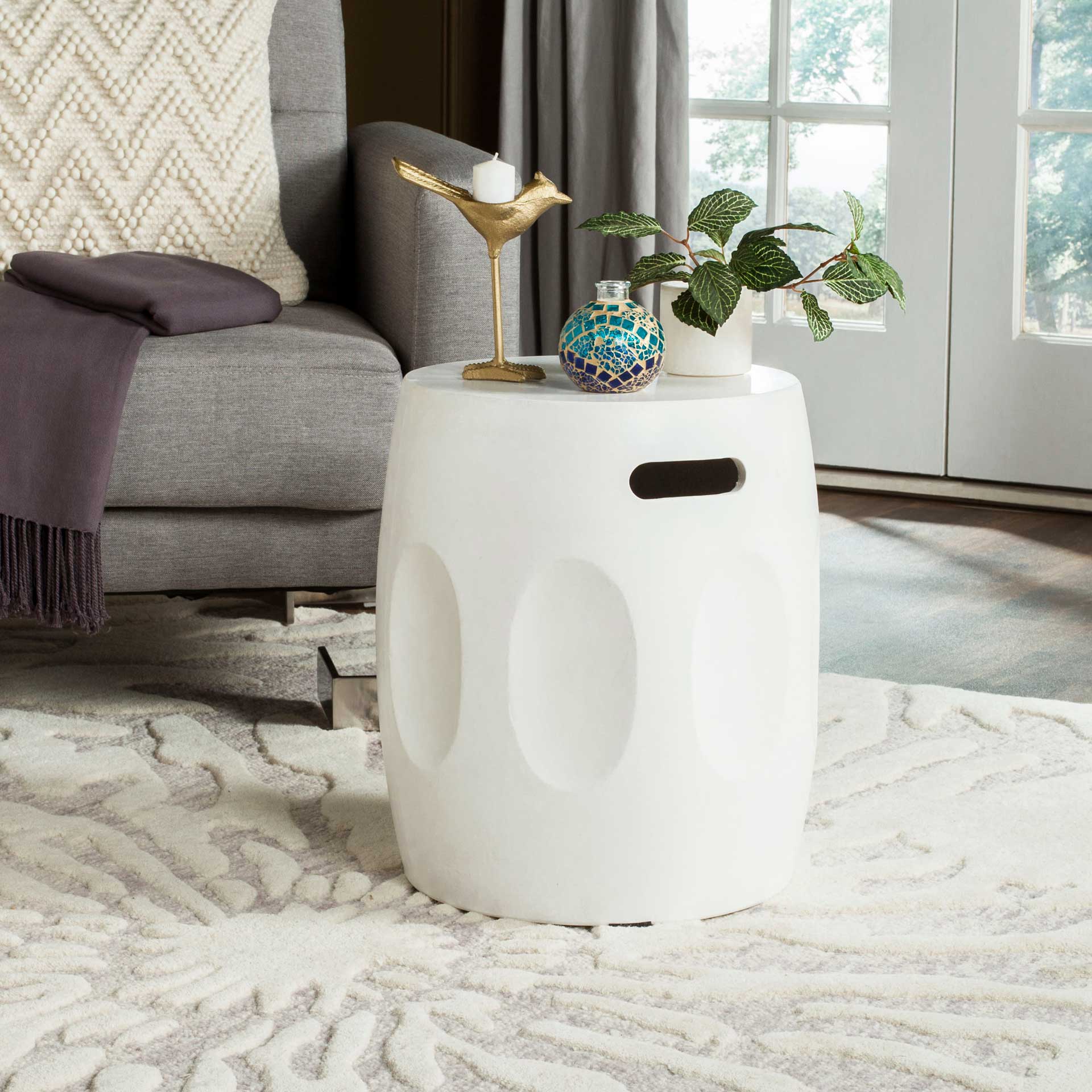 Zubair Modern Concrete Round Accent Table Ivory - Image 4